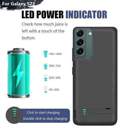 [New Version Battery Case for Samsung Galaxy S22, 4800mAh Rechargeable Extended Battery Charging Charger Case, Add 100% Extra Juice (6.1 Inches) Black