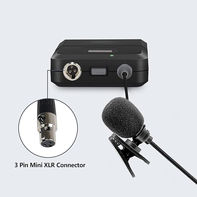 Lavalier Lapel Microphone with Mini XLR Jack, Hand-Free Clip-on Lapel Mic Compatible with Wireless Mic System UHF bodypacks Voice Amplifier