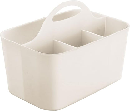 mDesign Small Plastic Shower/Bath Storage Organizer Caddy Tote with Handle for Dorm, Shelf, Cabinet - Hold Soap, Shampoo, Conditioner, Combs, Brushes, Lumiere Collection, Cream/Beige (Pack of 2)