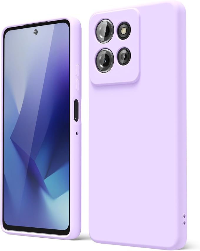 oakxco for Motorola Moto G Power 2025 Case Liquid Silicone, Cute Thin Slim Grip Soft Rubber Gel for Women Men, Smooth Matte TPU Plain Color Girly Simple Case with Camera Cover, Purple Lavender Lilac