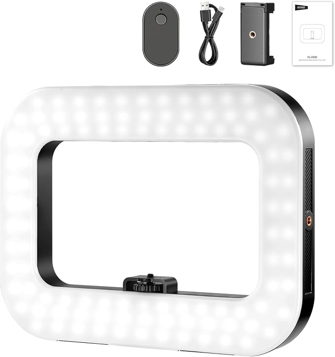 NEEWER Entry Level Version Phone Video Rig with Light, Handheld Stabilizer with 20W Bi Color LED Square Ring Light, 3 Cold Shoes/5200mAh Battery/CRI80+ for Selfie Streaming Vlog Recording, NL200B
