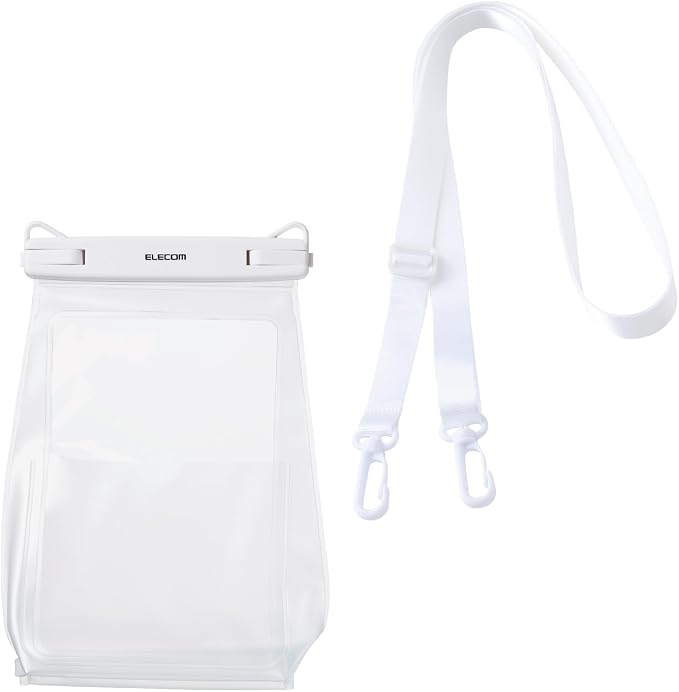 Elecom P-WPSG05WH Smartphone Waterproof Case, Bath, Sea, Neck Hanging, Underwater Operation, IPX8, Face Authentication, Can Be Operated with Pockets, Gusset, Large Capacity, Locking Lever Type, White