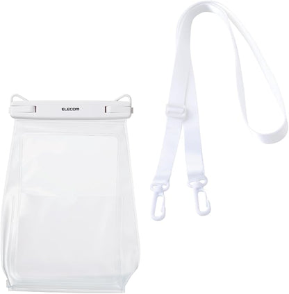 Elecom P-WPSG05WH Smartphone Waterproof Case, Bath, Sea, Neck Hanging, Underwater Operation, IPX8, Face Authentication, Can Be Operated with Pockets, Gusset, Large Capacity, Locking Lever Type, White
