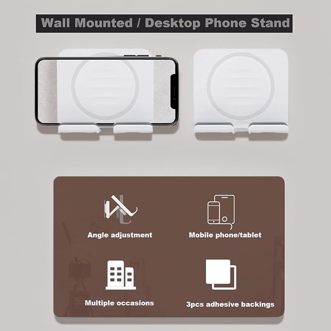 Shower Phone Holder, Wall Mount Cellphone Stand with 3pcs Adhesive Pads, Adjustable & Portable Mirror Smartphone Wall Holder, Desktop Phone Mount Stand for Bathroom Bedroom Kitchen or Dorm