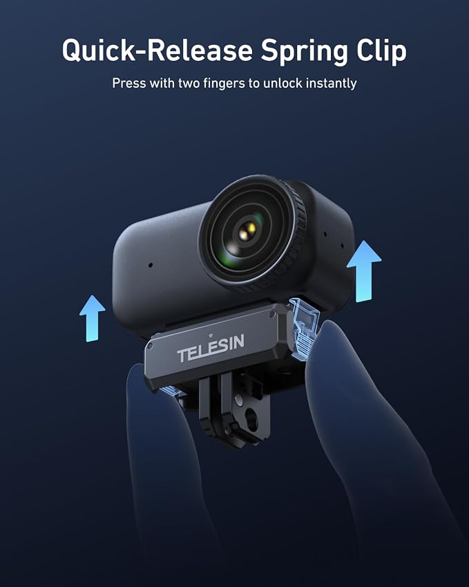 TELESIN Mini Selfie Stick & Magnetic Quick-Release Charging Adapter Mount for DJI Osmo Nano/Xtra Atto, 2-in-1 360° Adjustable Vlog Tripod with 1/4" Screw Hole Foldable Base, Anti-Slip Handle Grip