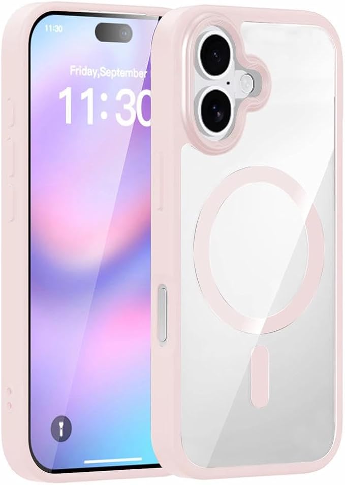 3 in 1 Phone Case for iPhone 17 with MagSafe Compatible, Clear with Pink Frame, Camera and Lens Protector, Screen Protector Included
