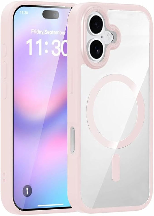 3 in 1 Phone Case for iPhone 17 with MagSafe Compatible, Clear with Pink Frame, Camera and Lens Protector, Screen Protector Included