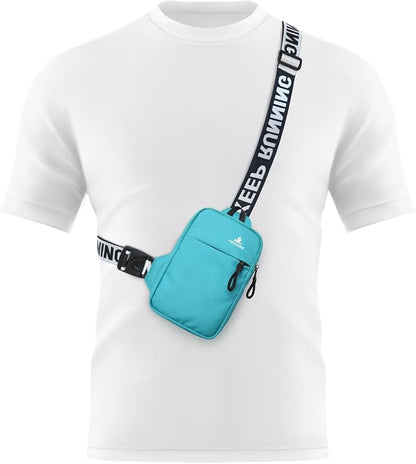 Peicees Mini Crossbody Sling Bag Chest Bag Dual Pocket Water Resistant Fanny Pack Running Phone Holder for Men Women Workout Travel, Lake Blue