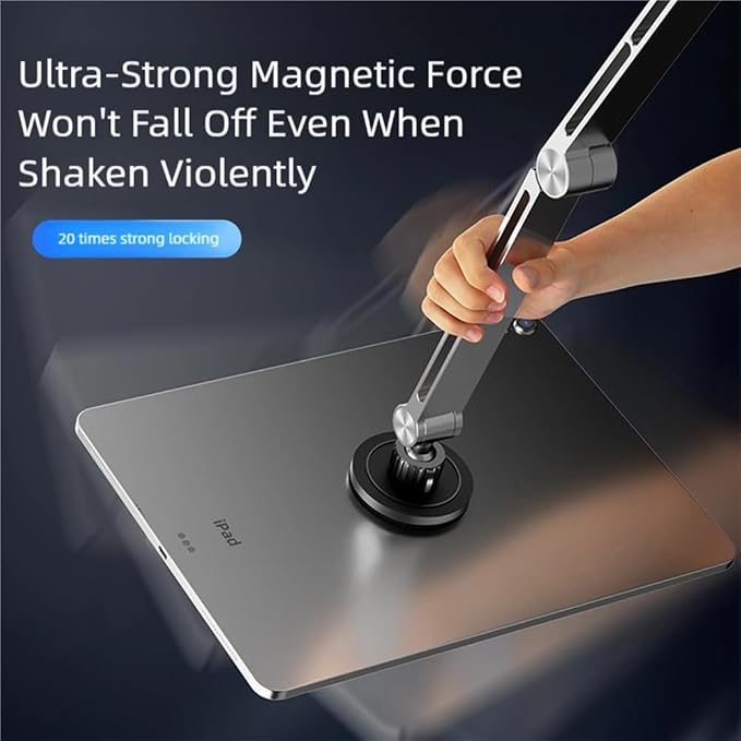 Magnetic Heavy Duty Metal Phone/Tablet Holder for Bed Adjustable Foldable Stand for Desk Aluminum Universal Lazy Bracket 360° Rotation Flexible Long Arm (Grey, Magnetic)