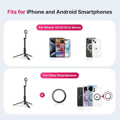 ULANZI 54'' Magnetic Selfie Stick Tripod Pro, All-in-One Phone Tripod w Magnetic Phone Holder & Detachable Wireless Remote, C/W Magsafe, for iPhone 16 15 14 13 12 Series & Android Phones (Black)