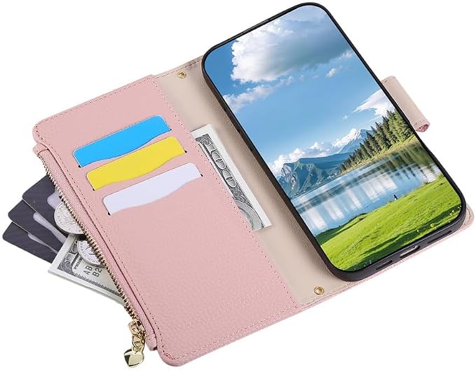 Leather Case for iPhone 17/17 Pro/17 Air/17 Pro Max, Zipper Bag Wallet Flip Cover Stand Function Shoulder Strap All-Round Shockproof Shell,17pro max,White