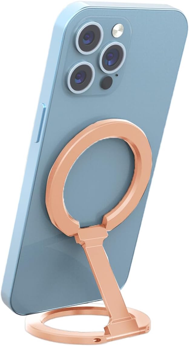 Double Magnetic Phone Ring Holder for MagSafe 360°Rotation Finger Grip Stand Adjustable Cellphone Magnetic Kickstand Mag Safe Accessories for iPhone 16/15/14/13/12 Series Rose Gold