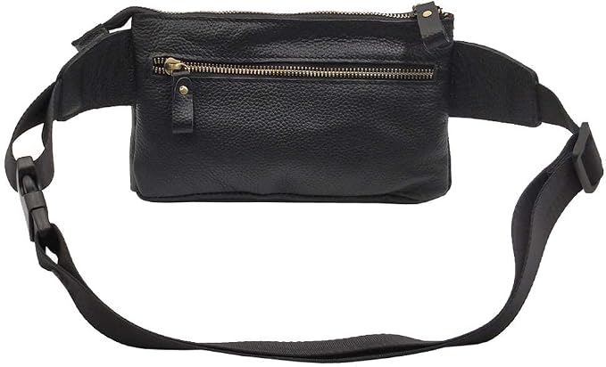 Vintage Leather Waist Bag Fanny Pack for Men Women Hip Bum Bag Belt Slim Cell Phone Purse Wallet Vintage Retro Crossbody Sling Pouch Black