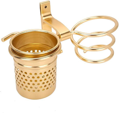 TOPINCN Hair Dryer Holder with Aluminum Storage Holder Wall Mount Hair Dryer Holder Wall Phone Holder with Fixing Screws for Hair Dryer, Hair Straightener(Gold)