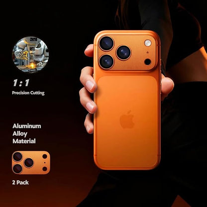 for iphone 17 pro camera protector (2 Pack),Aluminum Alloy Metal matte Case Tempered Glass Camera Screen Protector Accessories (Cosmic Orange, iPhone 17 Pro)