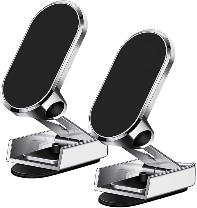 Magnetic Car Phone Holders - Foldable & Retractable Arms, N52 Magnets, 360° Rotation, Strong VHB Dashboard Adhesion, Universal Compatibility (2-Pack)