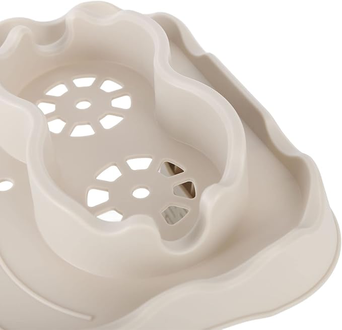 Tiiyee Hot Tub Table Tray, Inflatable Spa Drink Holder Snacks Tray Nonslip Caddy Holds 2 Drinks Adjustable Width for Outdoor Pool Hotub All Weather Aboveground Bathtub with Drain Holes(Beige)
