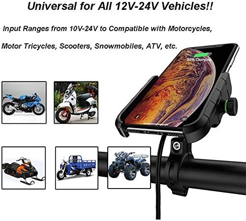 iMESTOU Motorcycle Wireless Charger Phone Mount Waterproof Handlebar Qi Charging Phone Holder 360 Rotatable for 3.5-6.5 Inch Cellphones Work with 12V/24V Vehicles