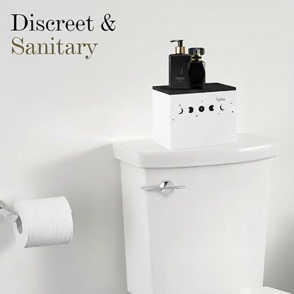 HOTCAN Discreet Tampon Holder for Bathroom with Vanity Tray Lid, Tampon Organizer for bathroom for Wall or Countertop Mount, Wood Pad Dispenser, Feminine Product Organizer