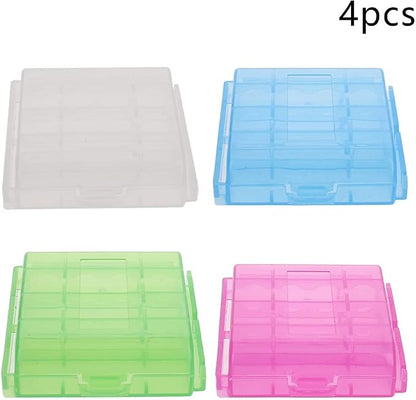 Heyiarbeit 4 x AA Battery Storage Case Holder Organizer Box Transparent Purple Blue Green 4Pcs