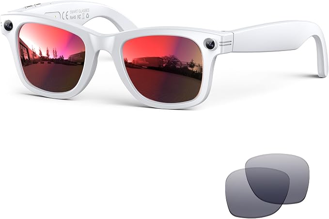 AI Smart Glasses with Camera,8MP 2K HD Camera Glasses,AI Voice Control,Photo Recognition and Translation,Smart Sunglasses with Bluetooth Call,IP67 Waterproof for Driving,Outdoor,Men,Women,+2 Lenses.