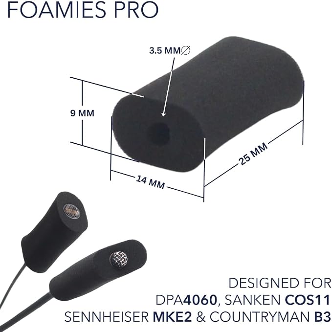 URSA Foamies Pro - Pack of 12 (Black) | Soft Foam Mounts for Wireless Lavalier Mics | Microphone Foam Covers | Stick Directly to Skin or Costume | Fits Most Microphone Brands | Lav Mic Accessories