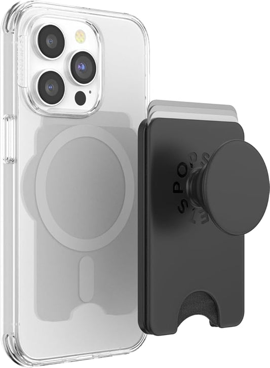 PopSockets Phone Wallet for MagSafe, Phone Card Holder with Grip, Black - Black