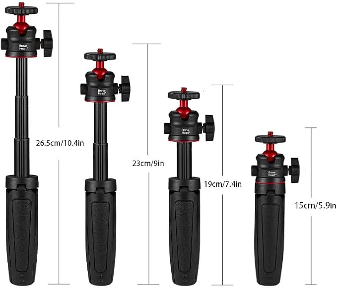 Black Mini Tripod Phone Stand with 1/4" Screw for iPhone/Insta 360 X5/ DJI/OSMO/Pocket 3 /Sony/Canon/Nikon/Cameras, Extendable Handheld Vlogging Video Filming Table Stand