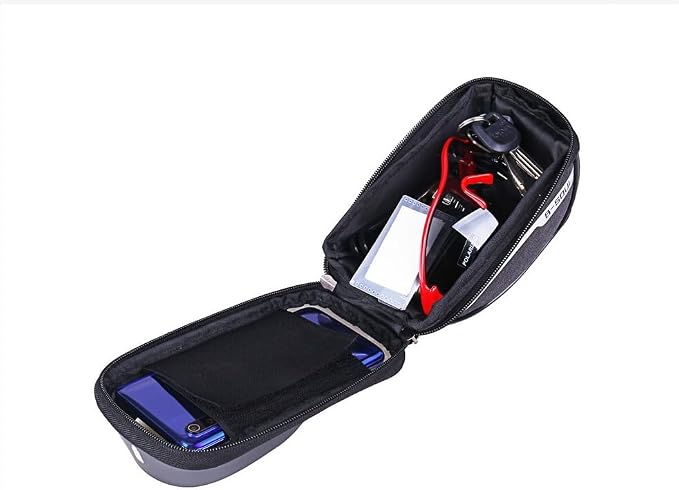 O'rengela Bike Phone Holder Bag Waterproof Bike Phone Mount Bag Bike Accessories EVA Hard Shell Bike Phone Pouch with Rain Cover Compatible with iPhone,Phones Below 6.5" (Black)
