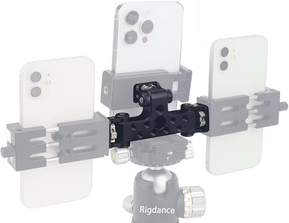 Triple Phone Holder Tripod Mount Adaptor | 180-degree Tilt Head | Vlogging Live Streaming Tool for Camera, Light, Microphone | Multiple Phone Bracket to Tripod
