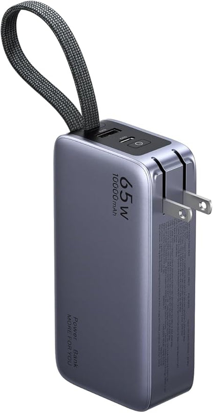 UGREEN 3-in-1 10000mAh 45W Power Bank with Integrated USB-C Cable, Foldable 65W Type-C Charger, Portable USBC Battery Pack and A Fast Charger, Compatible with iPhone 17/16, Galaxy S26/S25
