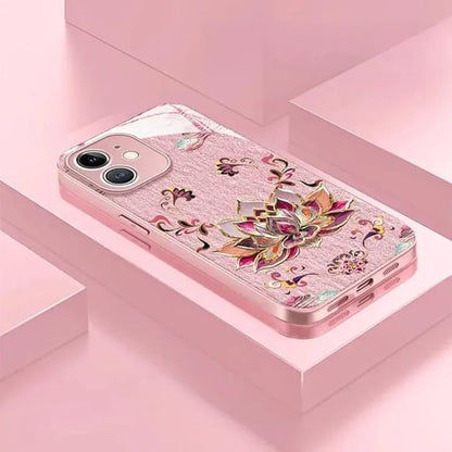 Dunhuangs Lotus Lanyard Hard Case for iPhone 17/16/15/14/13 Pro Max, Dunhuangs Lotus Hard Case, All-Inclusive Lens Design Phone Cases (Pink,12 Pro Max)