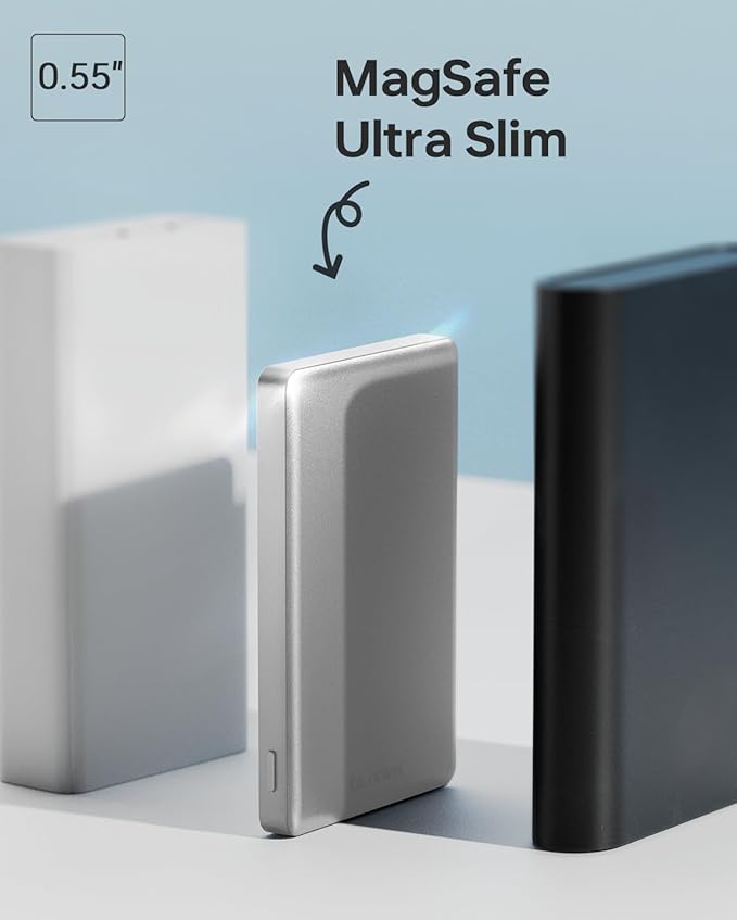 10,000mAh for MagSafe Power Bank Ultra Slim, Magnetic Wireless Charger with USB-C Cable, Fast Charging Portable Battery for iPhone 17/16/15/14/13/12 Series, All-Metal Design, Silver