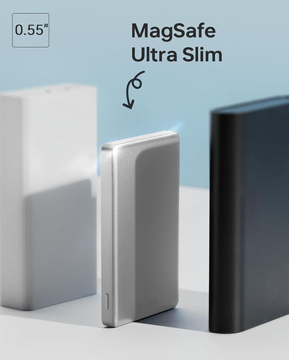 10,000mAh for MagSafe Power Bank Ultra Slim, Magnetic Wireless Charger with USB-C Cable, Fast Charging Portable Battery for iPhone 17/16/15/14/13/12 Series, All-Metal Design, Silver