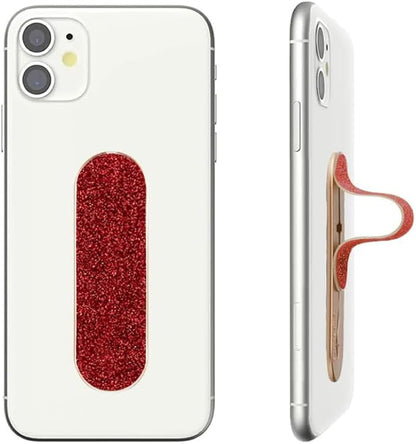 Momostick Flatstick, Cell Phone Finger Grip Strap Holder for Hand, Cell Phone Stand, New Slim Finger Loop Selfie Grip Compatible with Most Smartphones -Glitter Red