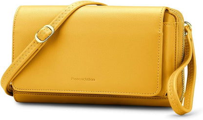 Peacocktion Crossbody Bags for Women RFID Wristlet Wallets Travel Vegan Leather Small Clutch Purses with Phone Pocket Zipper