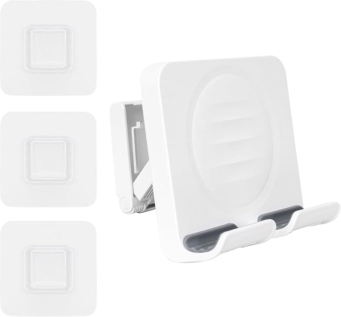 Shower Phone Holder, Shower Phone Mount with 3PCS Adhesive Stickers Wall Mount Phone Holder for Bathroom Bedroom Kitchen Compatible with iPhone Series, Other Smartphones and Ipad, White