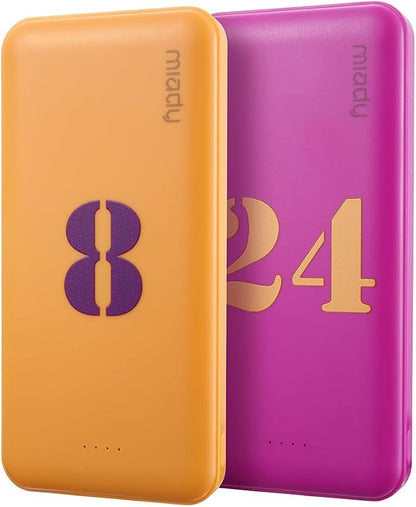 Miady 2-Pack Portable Charger, Slim 10000mAh Power Bank Travel Battery Pack | Dual USB丨3 Outputs 2 Inputs丨for Backpack Travel Camping丨Slim丨Compatible with iPhone Android丨Flight-Safe丨37Wh丨Yellow+Purple