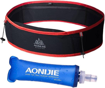 AONIJIE Running Belt Fanny Pack with 250ml Soft Water Bottle Flask for Women Men, Moisture Wicking Waist Pack Great for Marathon Climbing Jogging Cycling, for 6.8in Mobile Phone (Black Red: S/M)