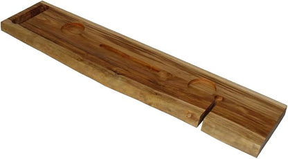 EcoDecors Eleganto 36" Live Edge Solid Teak Bath Caddy Tray with Handle, Book & Tablet Holder, Wine Glass Holders, Luxury Bathtub Tray