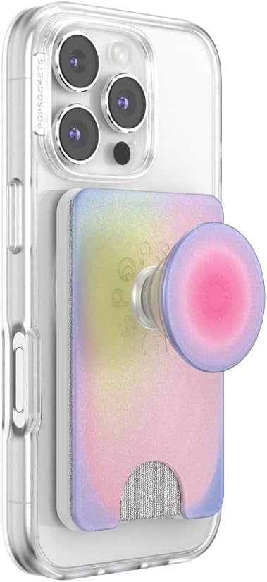 PopSockets Kick-Out Wallet for MagSafe, Adjustable Kickstand, Magnetic Stand, Rainbow - Aura