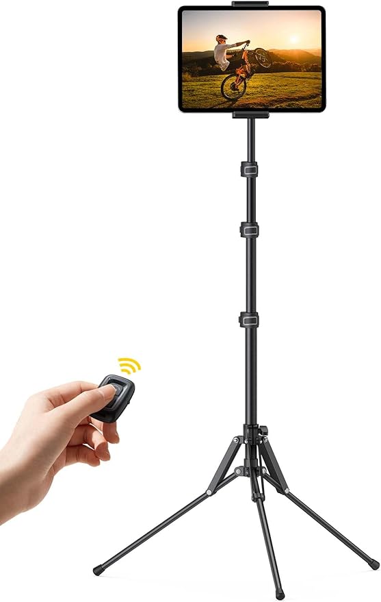 Lamicall Tablet Floor Tripod Stand - 64.9" Tablet Holder Mount with Adjustable Height for Stream/Watching with Bluetooth Remote, Gifts for iPad Pro 12.9/11" Mini, Air, iPhone, 4.7-13" Devices