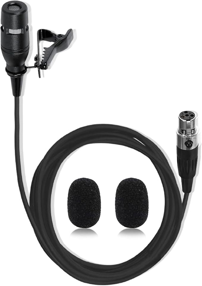 Black Lapel Lavalier Microphone Unidirectional Condenser Super Cardioid Mic Compatible with Shure Wireless Bodypack Transmitter System with Mini XLR 4 Pin TA4F Plug