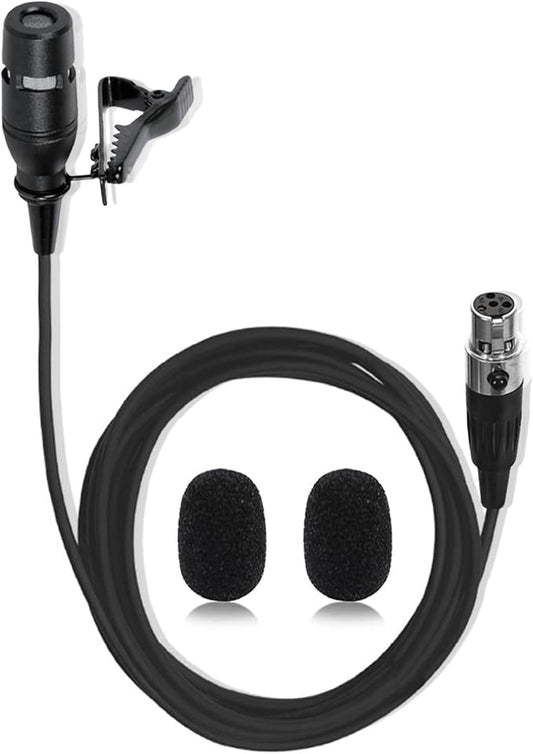 Black Lapel Lavalier Microphone Unidirectional Condenser Super Cardioid Mic Compatible with Shure Wireless Bodypack Transmitter System with Mini XLR 4 Pin TA4F Plug
