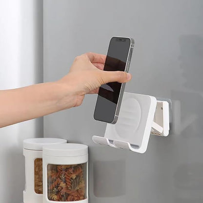 Upgraded Wall Mount Shower Phone Holder with 3pcs Adhesive Stickers | Adjustable and Removable Cell Phone Stand for Bathroom Bedroom Kitchen | Compatible with All Phone and Tablet (Black)