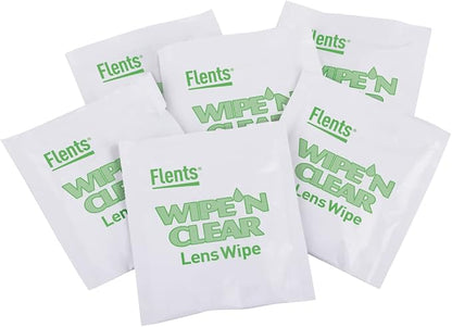 Flents Lens Wipes, Wipe 'N Clear, 20 Count, Pre-Moistened, Streak-Free, Safe for Glasses, Anti-Fog, Gentle Cleaning, Clear Vision, Individually Wrapped for Travel & Convenience, Made in the USA