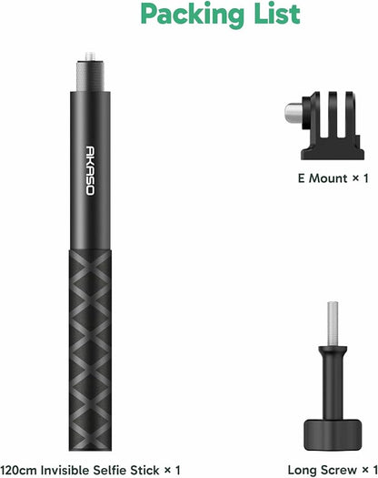 AKASO 47.2"/120cm Invisible Selfie Stick - Aluminum Alloy Invisible Pole for Insta360 X5/4/3, DJI Osmo 360, GoPro Hero 13/12/11, AKASO 360/EK7000/EK7000 Pro, Brave 4/4 Pro, Brave 7/7 LE Action Camera