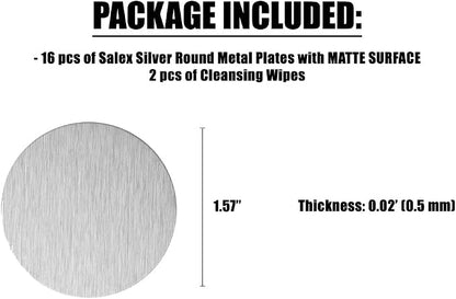 SALEX Phone Metal Stickers for Magnetic Mount. Replacement Set of 16 Magnet Metal Plates Inside Cell Phone Case. Silver Car Sticky Small Round Iron Discs with 3M Adhesive Backing for Holder, Crafts.