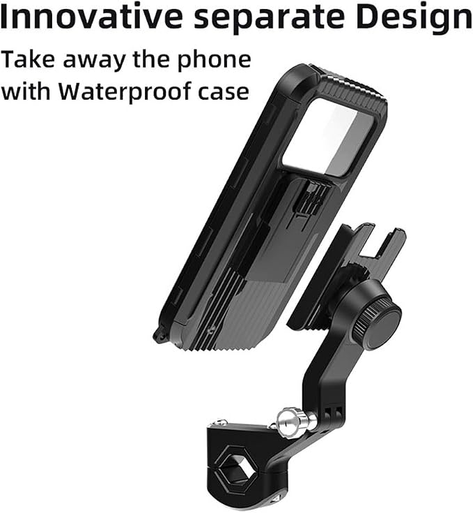 Detachable Motorcycle Waterproof Phone Holder Bike Phone Mount (with Hanging Rope) ，Base for iPhone Series and More 4.0" – 7.0" Cellphone (Handlebar)