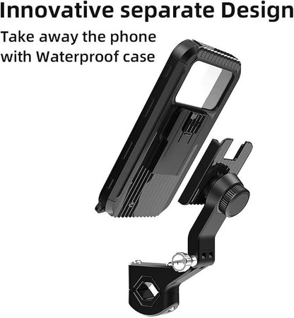 Detachable Motorcycle Waterproof Phone Holder Bike Phone Mount (with Hanging Rope) ，Base for iPhone Series and More 4.0" – 7.0" Cellphone (Handlebar)
